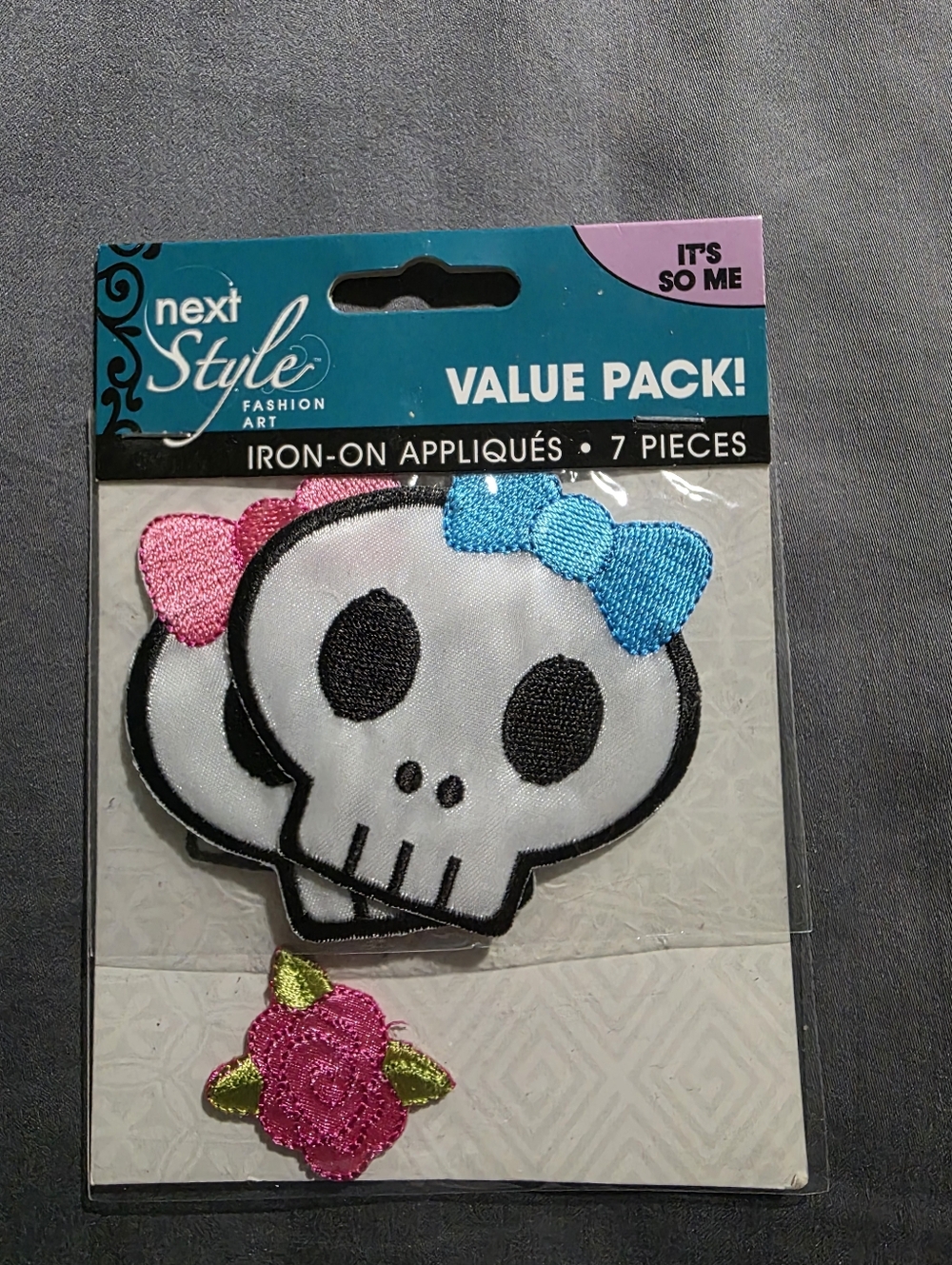 Pink & Blue Skull Iron-On Appliqués - Value Pack